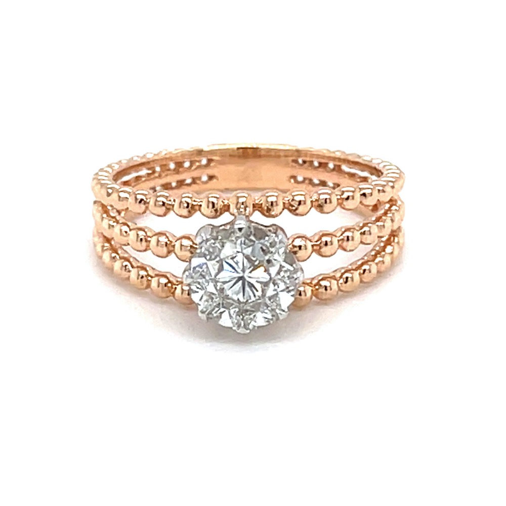 Three Lines Solitaire Effect Ring in Rose Gold - 0LR137