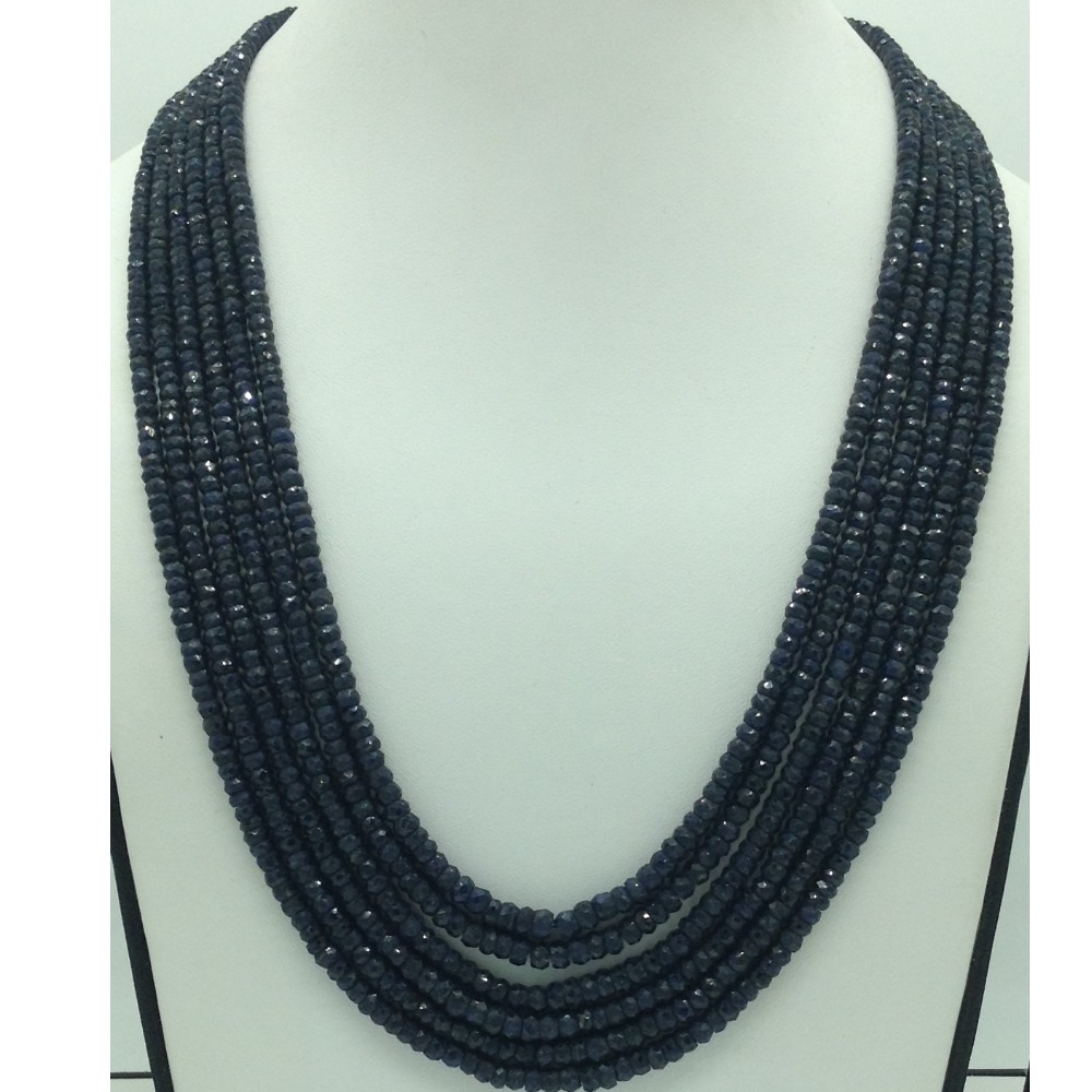 Natural blue sapphires round faceted 6 layers necklace jsb0141