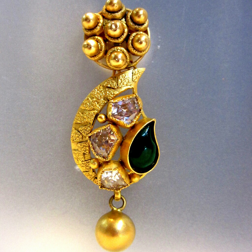 Gold 22k Antique Jadtar Bottle Green Stone Necklace Set