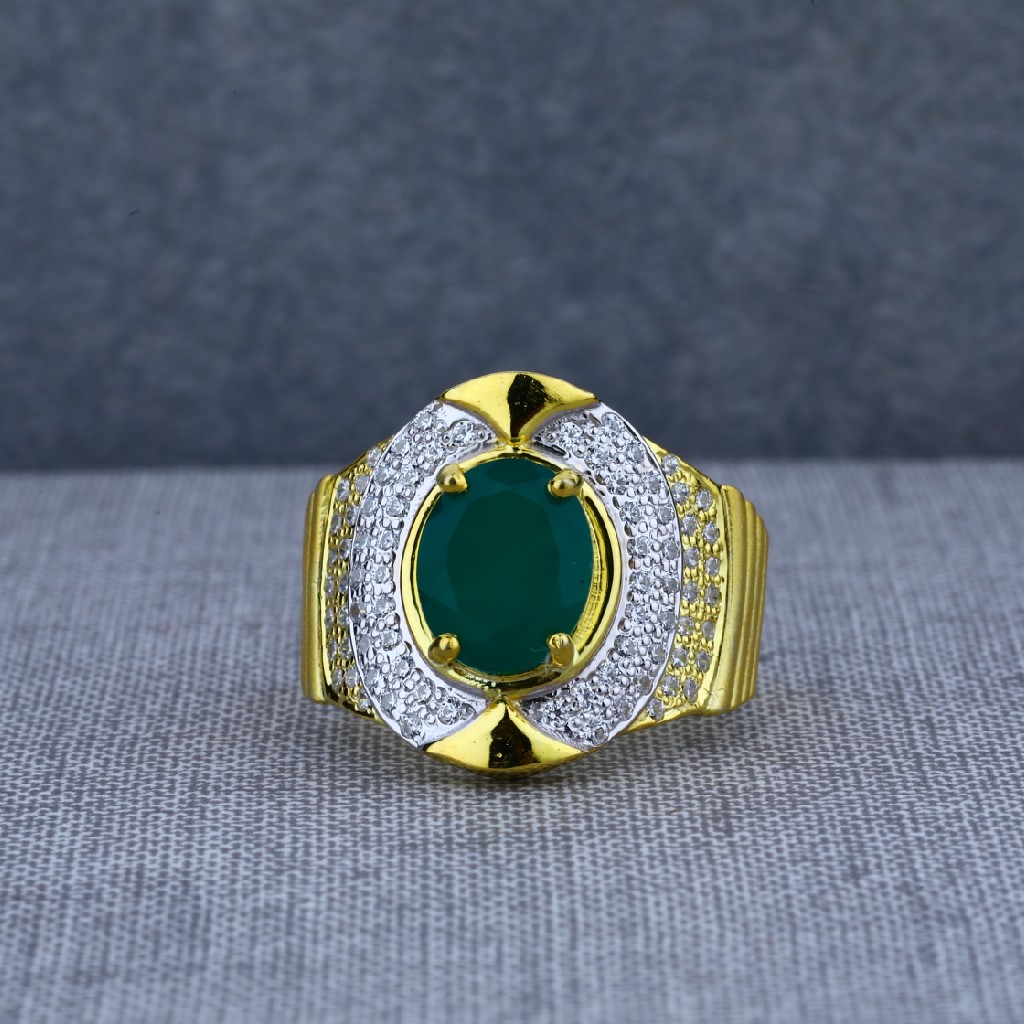 916 Fancy Mens Green Stone Solitaire Gold Ring-MSR35