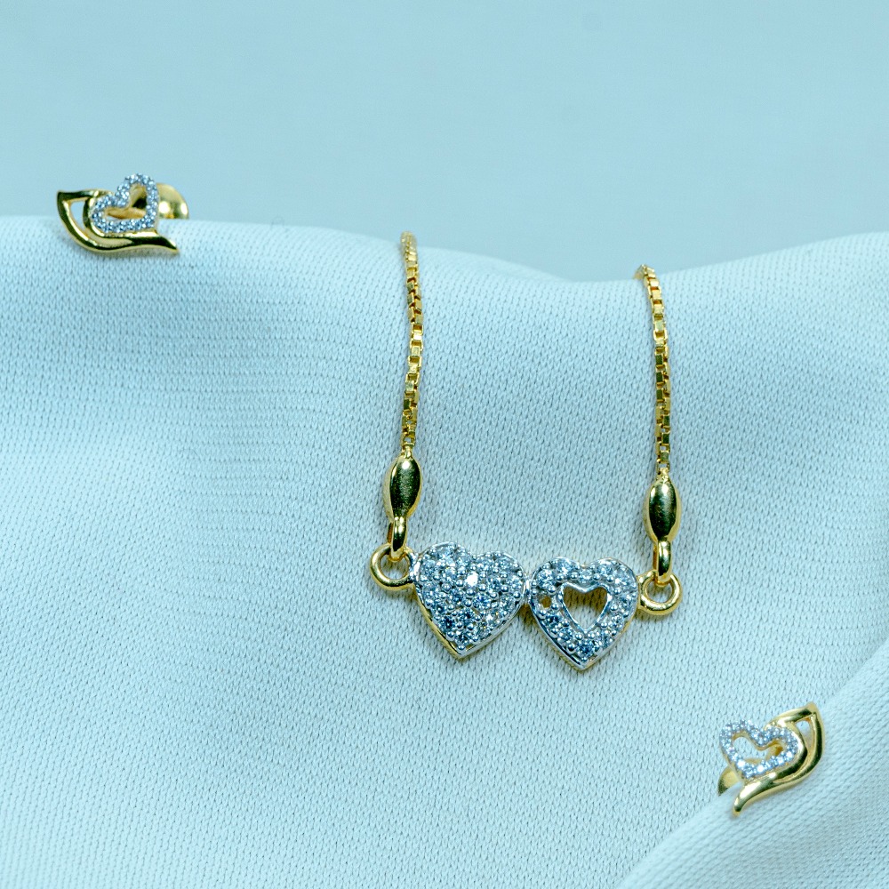 916 Gold Double Heart Necklace Set DK1-247