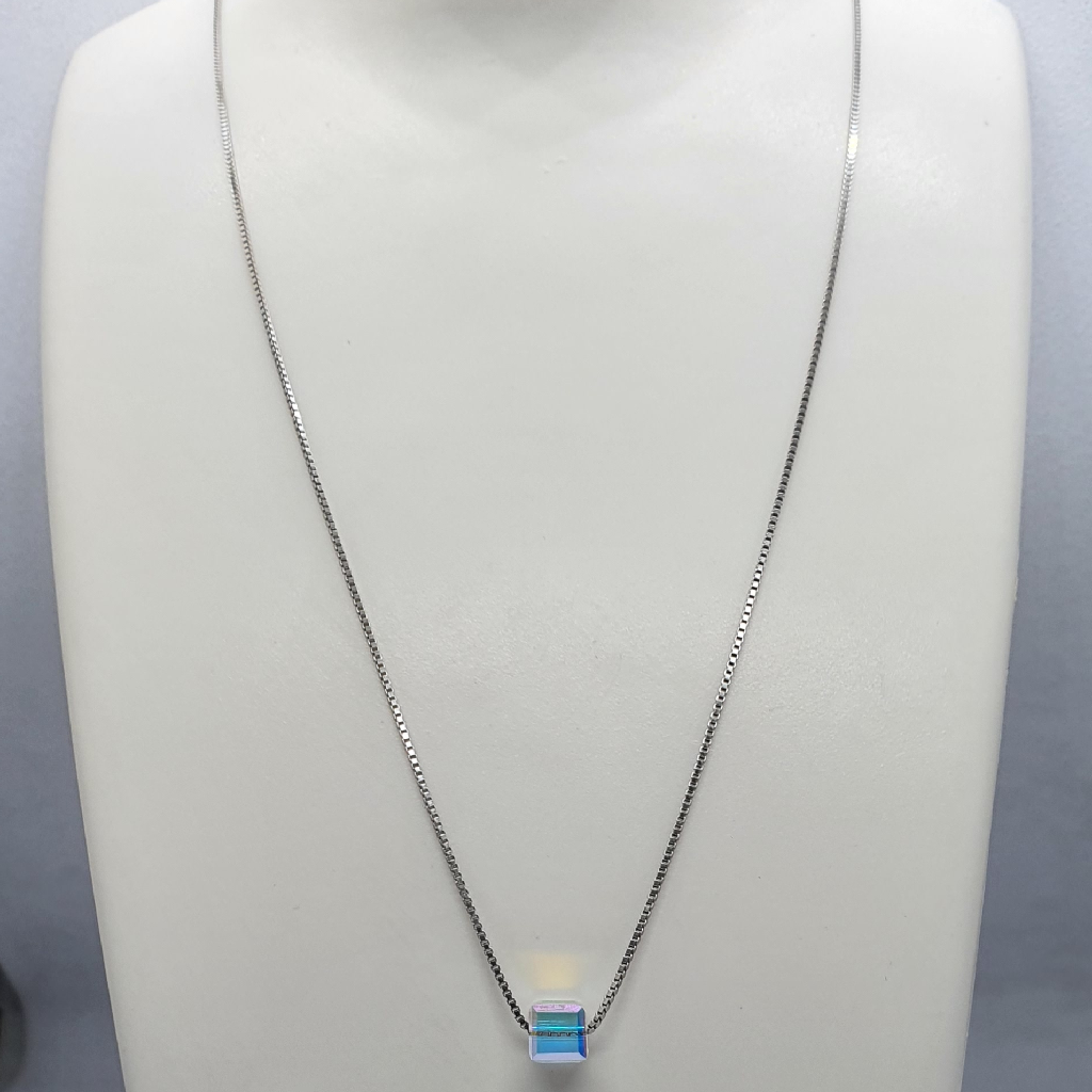 Silver 92.5 Swaroveki Crystal Aurora Cube
