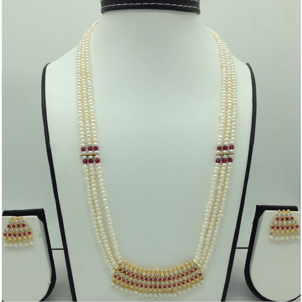 Red cz and pearls pendent set with flat pearls jps0605