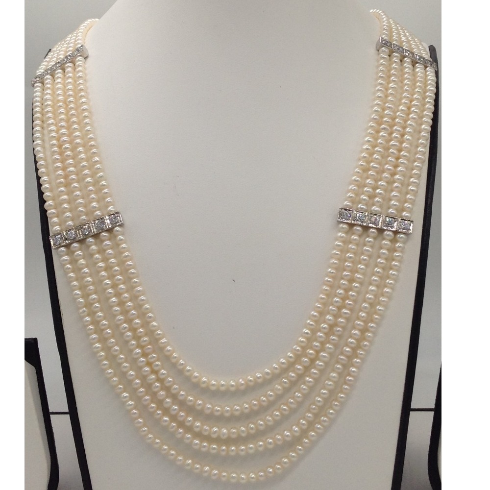 White CZ Patti Haar Full Set with 5 Lines Round Pearls JPP1038