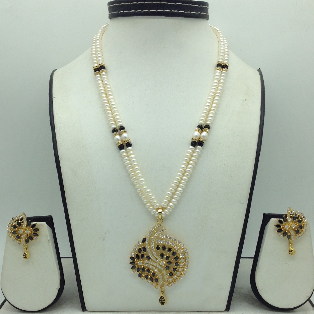 Buy quality White,Black Cz Pendent Set With 2 Line White Pearls Mala ...