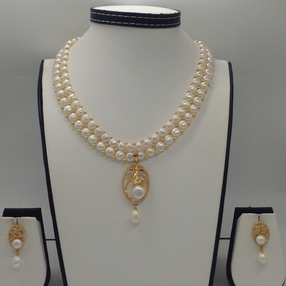 White cz;pearls pendent set with 2 line button pearls jps0247