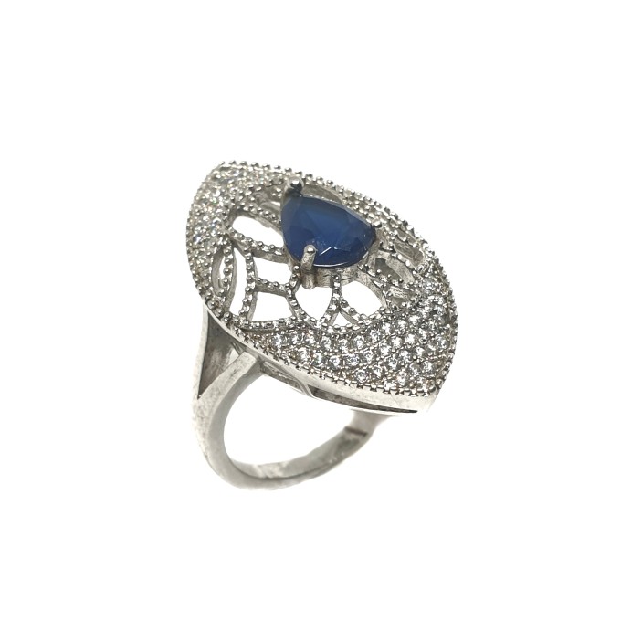 925 Sterling Silver Blue Stone Ring MGA - LRS0093