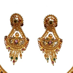 22k Gold Long Rajwadi With Half Necklace Set GLS015