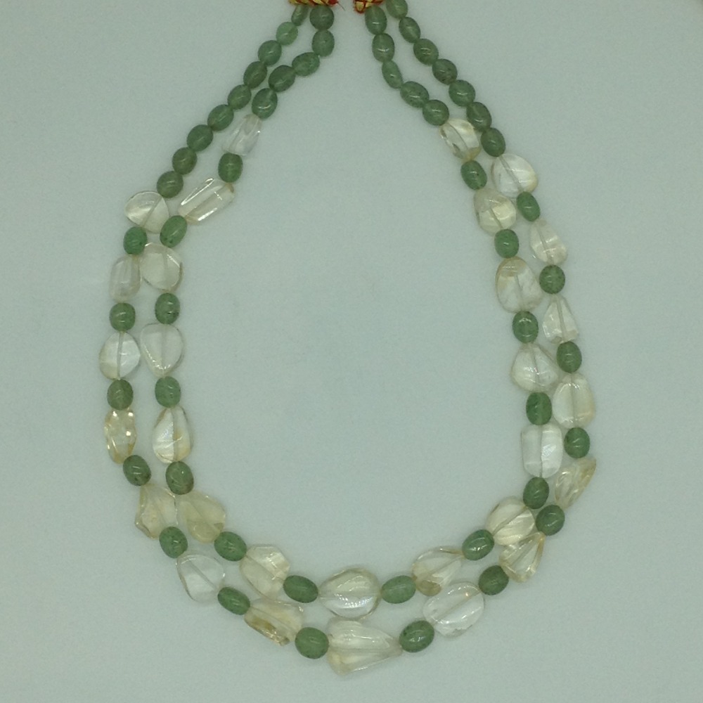 Green Bariels and Golden Citrine Oval Beeds 2 Layers JSS0175