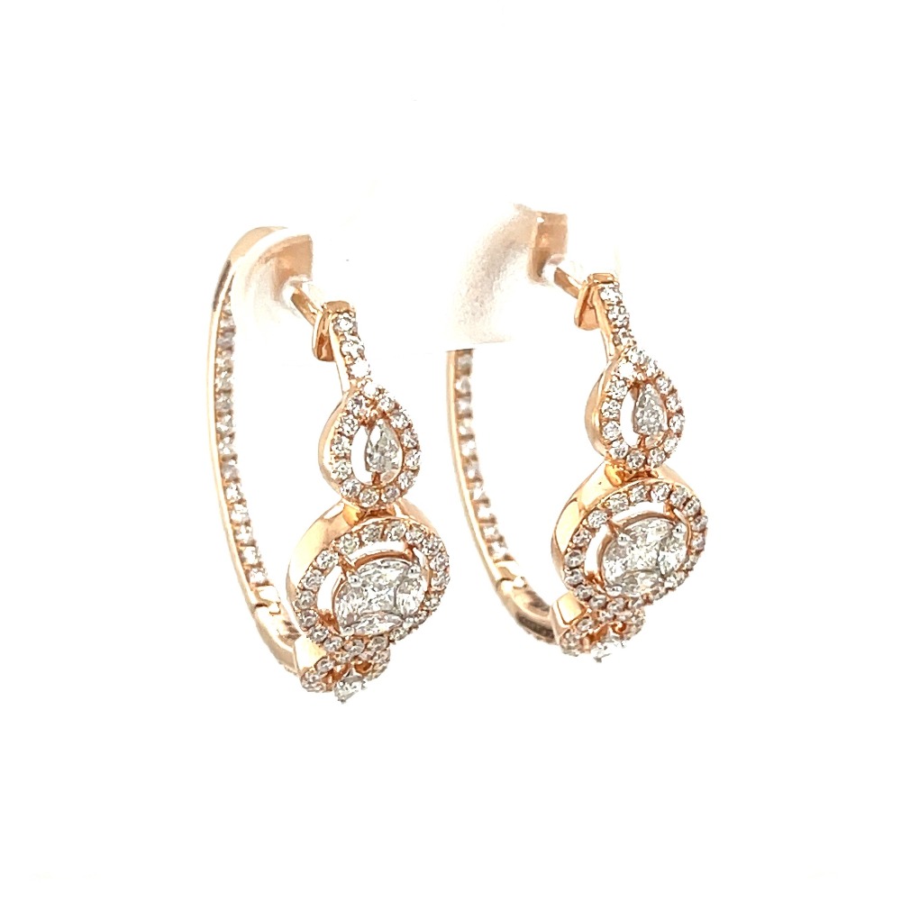 Medium Circular Diamond Hoop Bali Earring in 18k Rose Gold