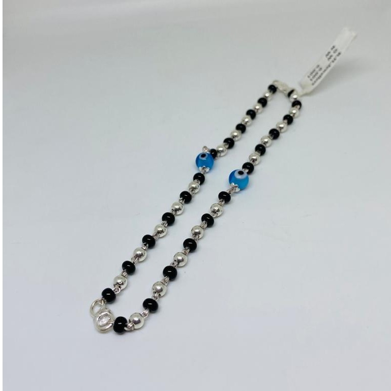 925 Sterling Silver Beads Evil Eye Black Thread Anklet- Blue – Trishona.com