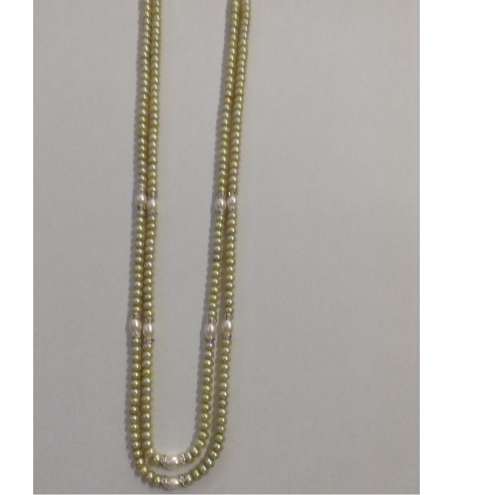 Lemon Yellow Flat Pearls Necklace 2 Layers With CZ Chakri JPM0114