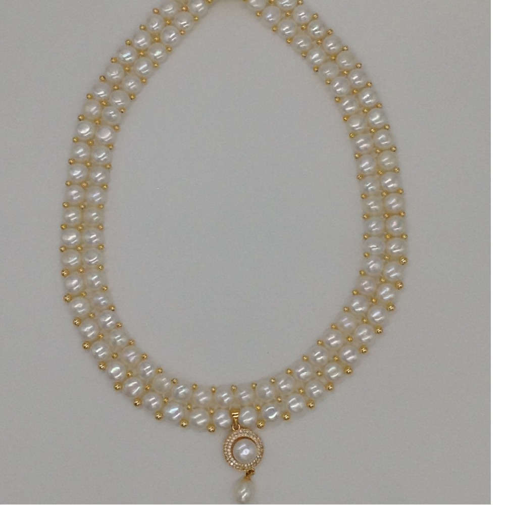 White cz pendent set with 2 line button pearls jps0380