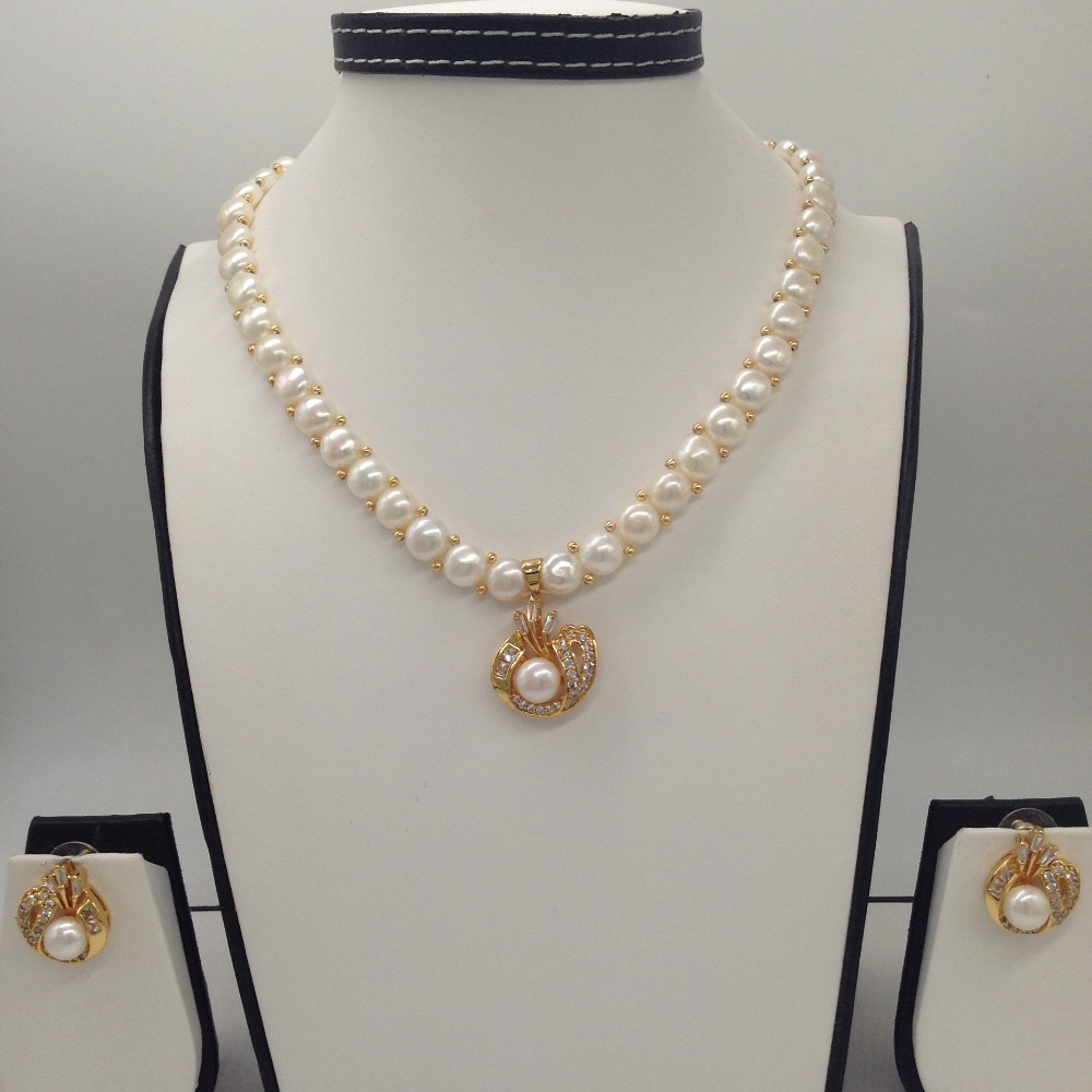 White cz and pearls pendent set with 1 line button mala jps0402