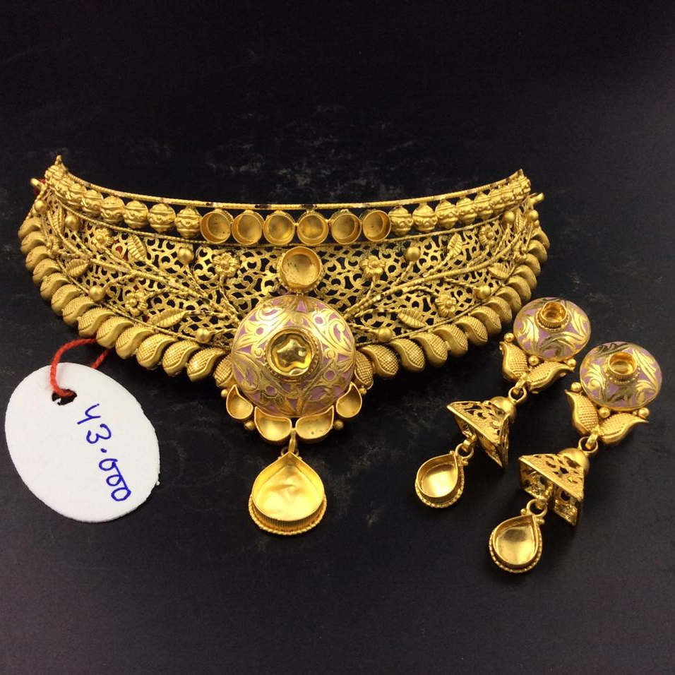 22k gold  lavender  color meenakari choker Necklace set