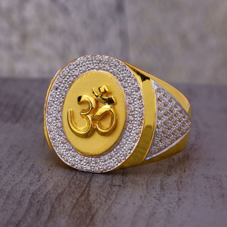 916 Gold CZ Om Design Ring