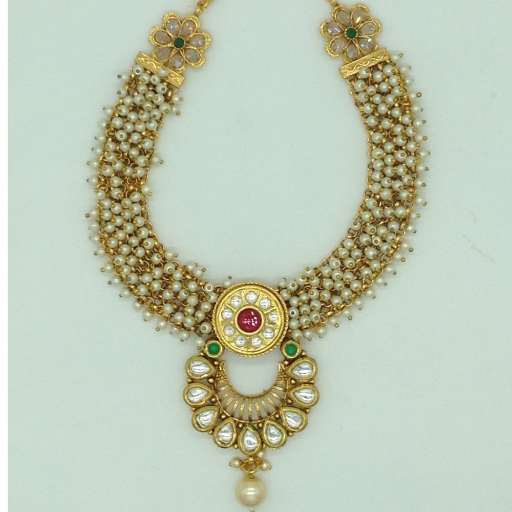Multicolour kundan and pearls jali necklace set jnc0123