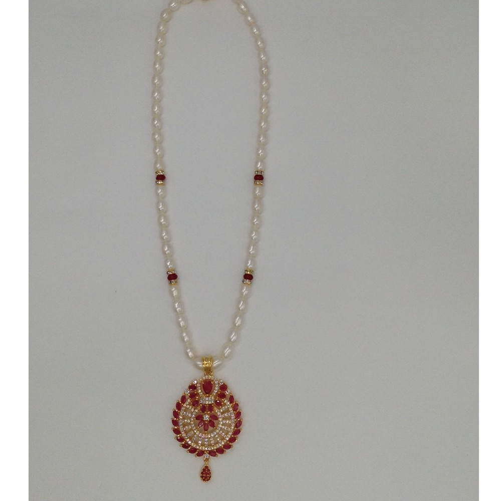 White;red cz pendent set with oval pearls mala jps0072