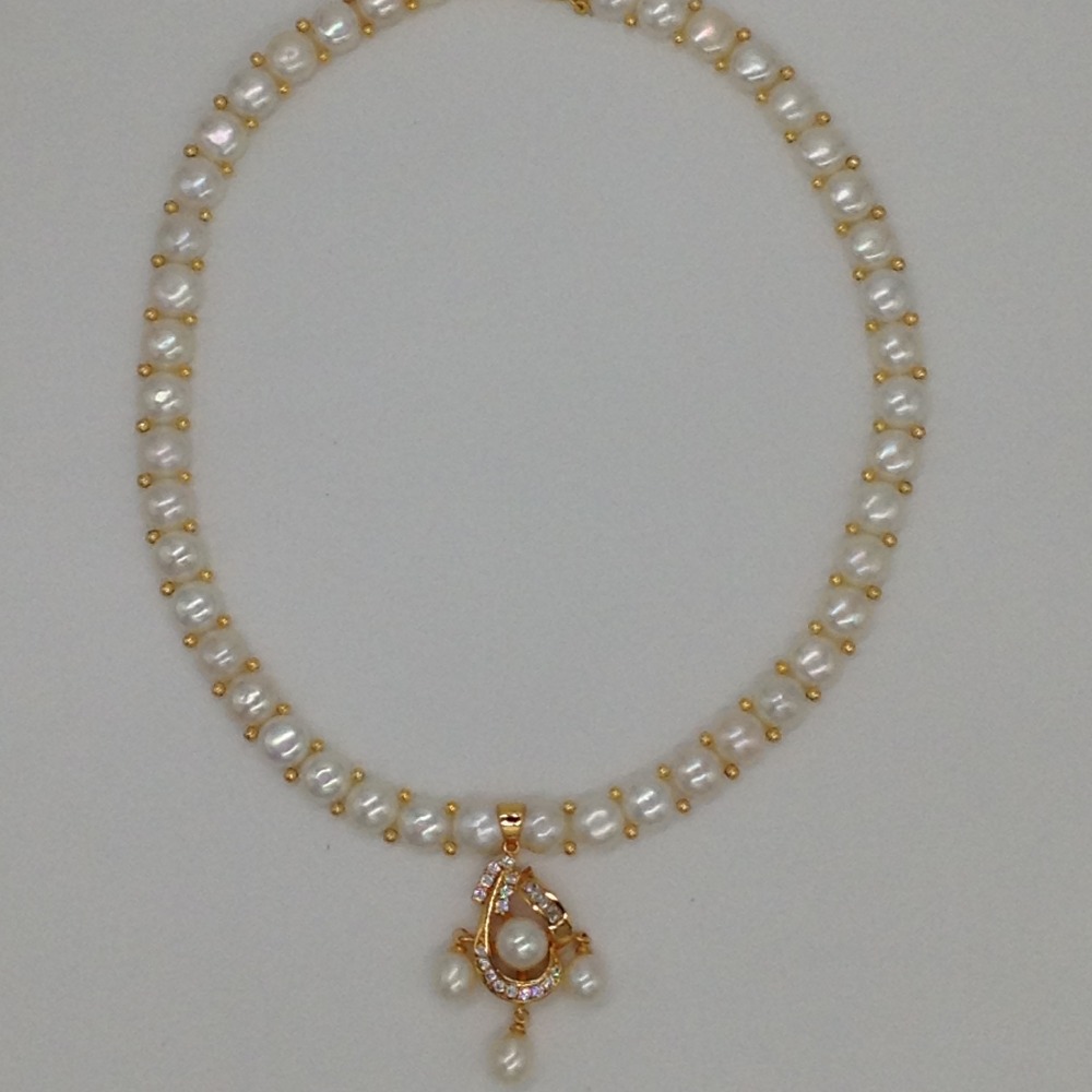 White cz and pearls pendent set with 1 line button mala jps0396