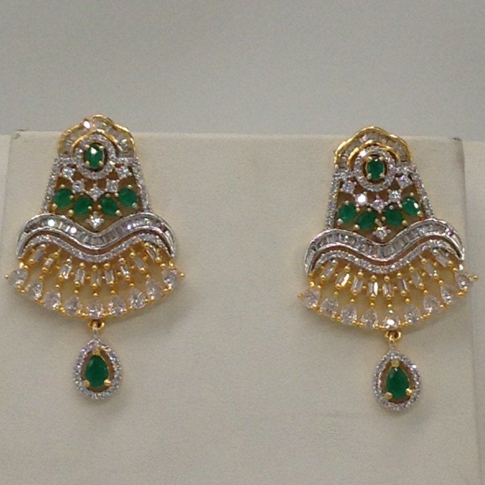 White;green cz ranihaar set with 5 lines flat pearls jps0484