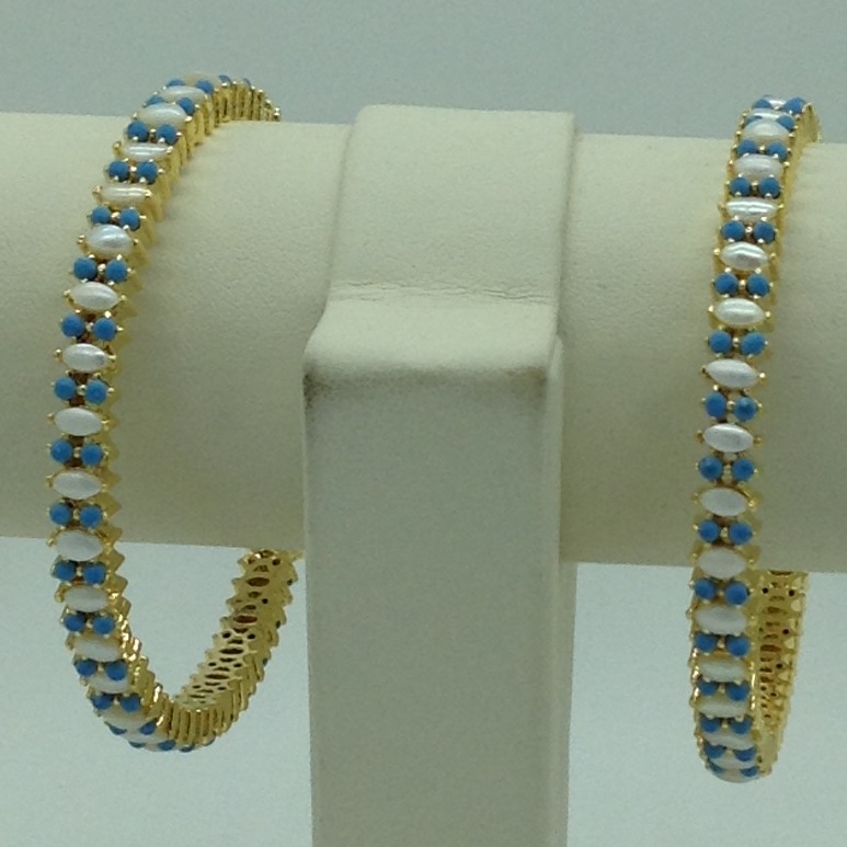 Freshwater White Pearls and Turquoise Bangles JBG0284