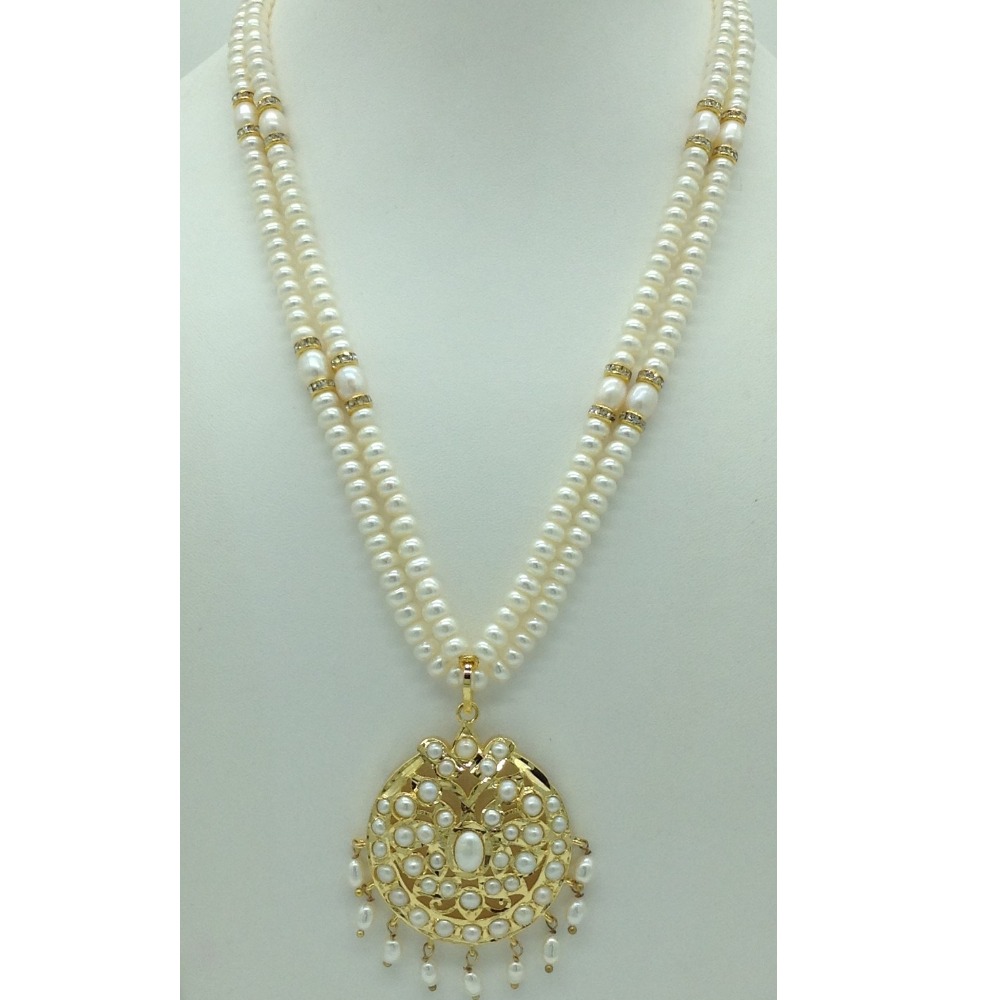 White pearls pendent set with 2 line flat pearls jps0645
