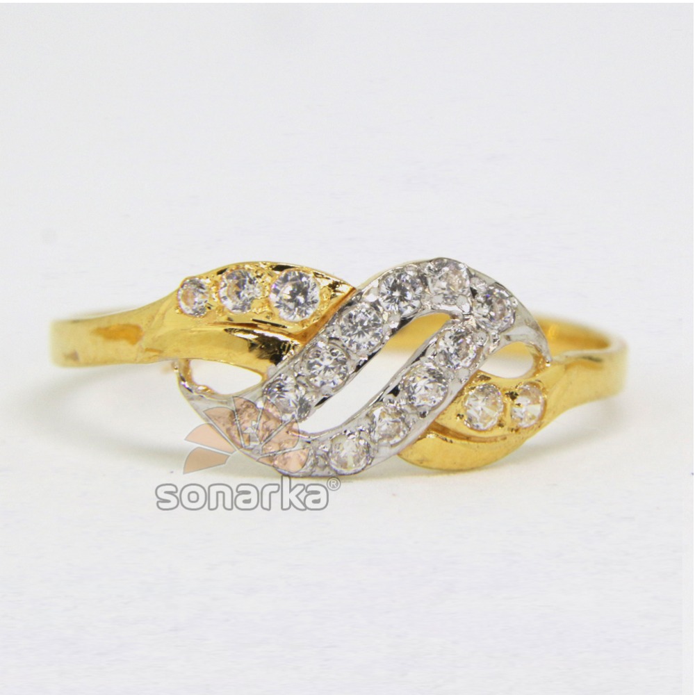 22ct 916 Yellow Gold CZ Diamonds Ladies Ring with Rodihum