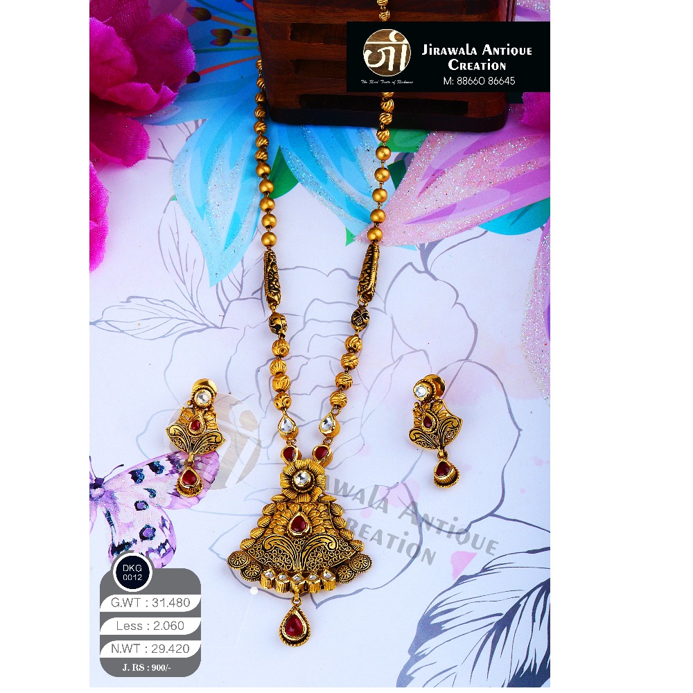 22KT Gold Antique Jadtar Long Necklace Set DKG-0012