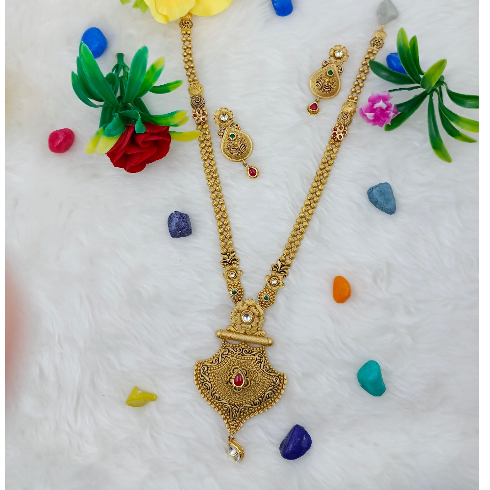 916 hallmark gold traditional ethnic design long necklace set