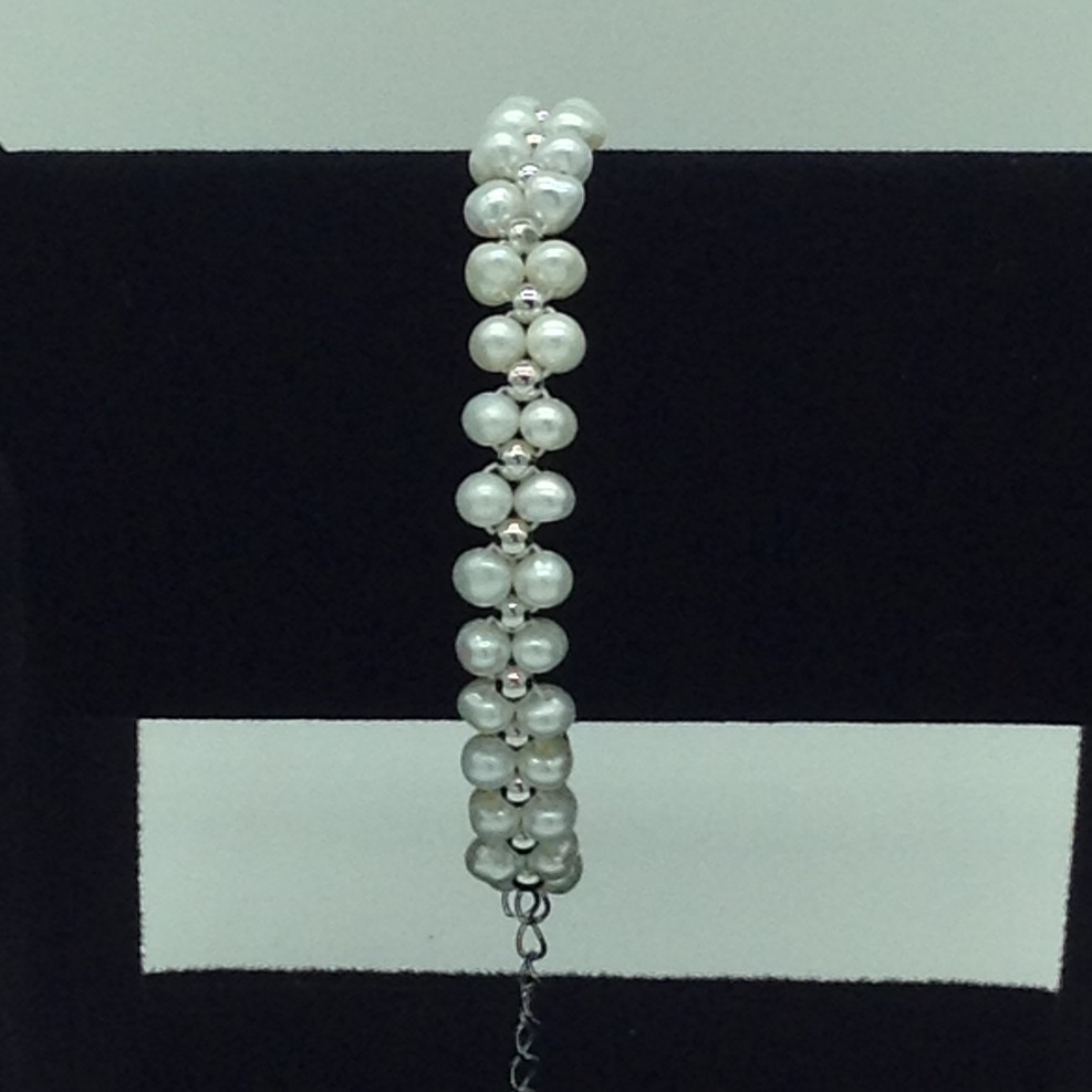 White Potato Pearls With White Jaco Balls 2 Layers Bracelet JBG0139