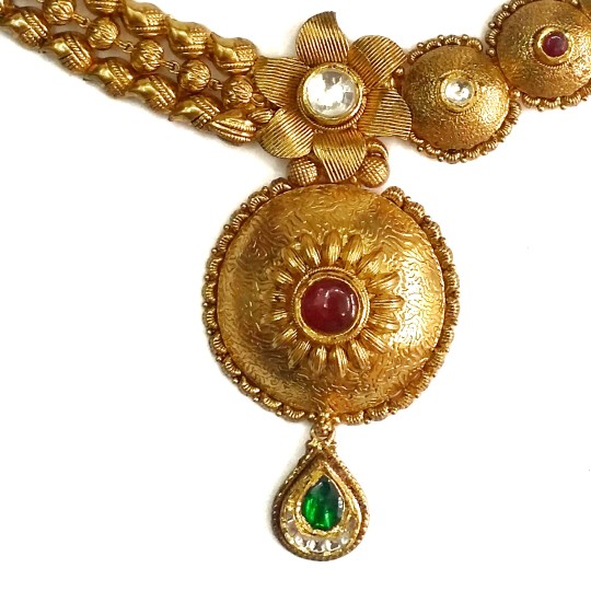 916 Gold Round Shape Designer Antique Necklace Set MGA - GN051