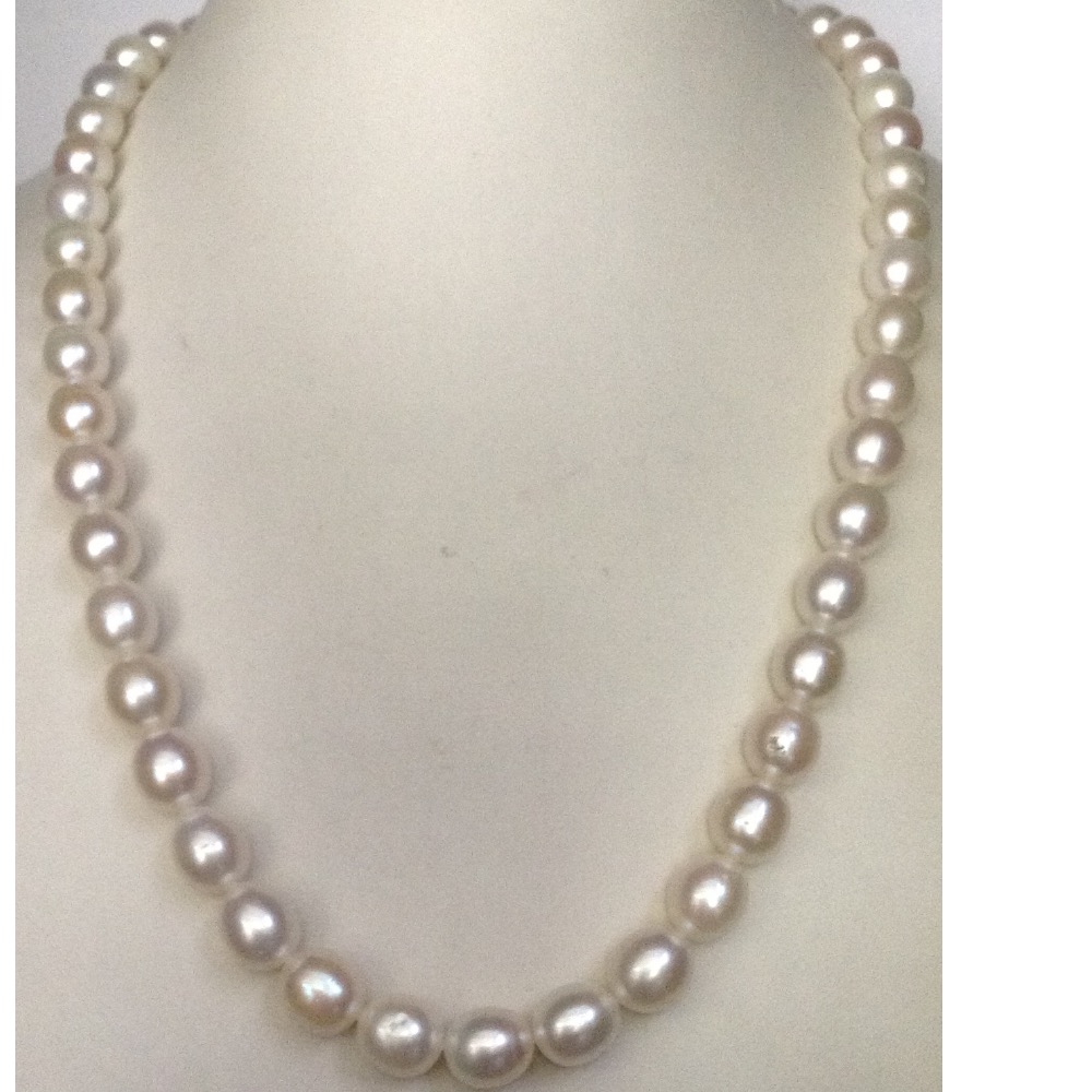 Freshwater white oval pearls strand JPM0066