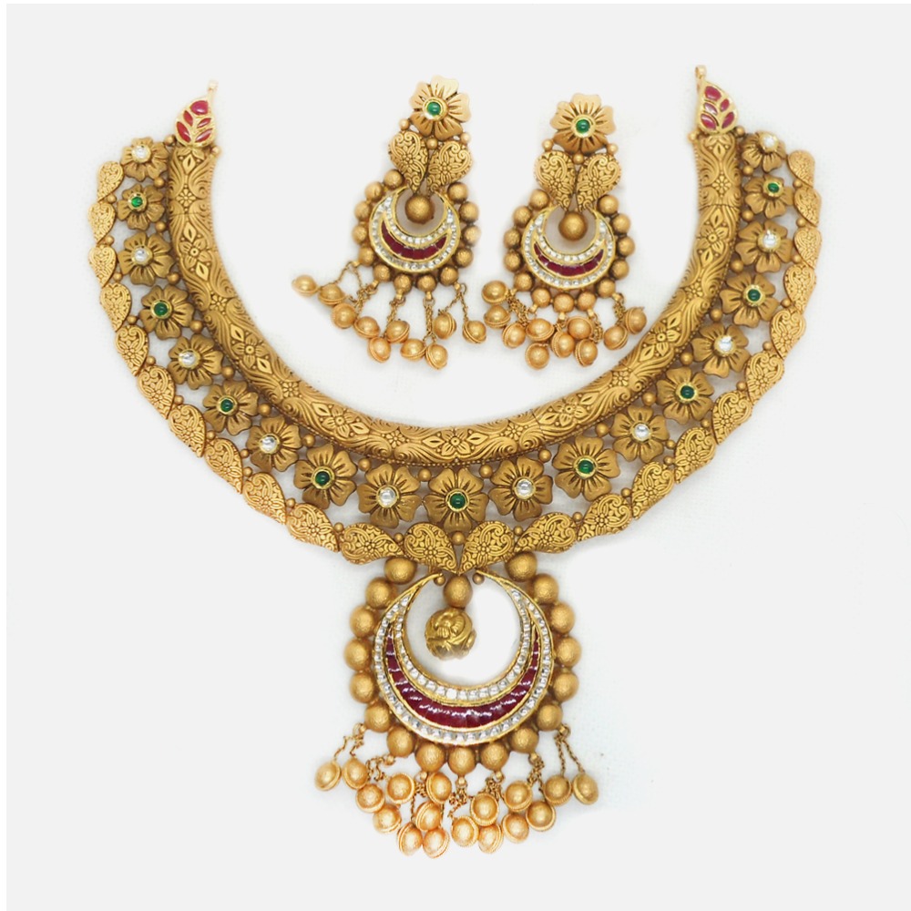 916 Gold Antique Bridal Necklace Set RHJ-6006