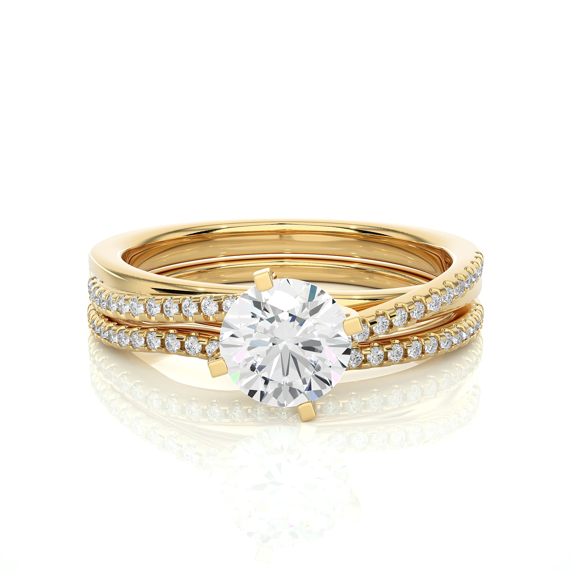 Double layer Solitaire Ring YG