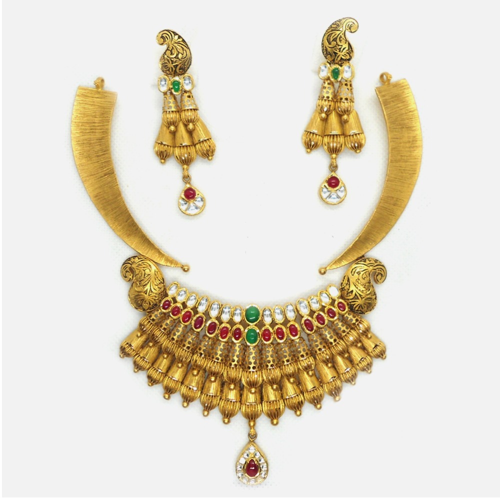 916 Gold Antique Bridal Necklace Set RHJ-4099