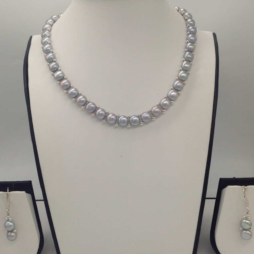 Freshwater grey button pearls 1 lines necklace set jpp1026