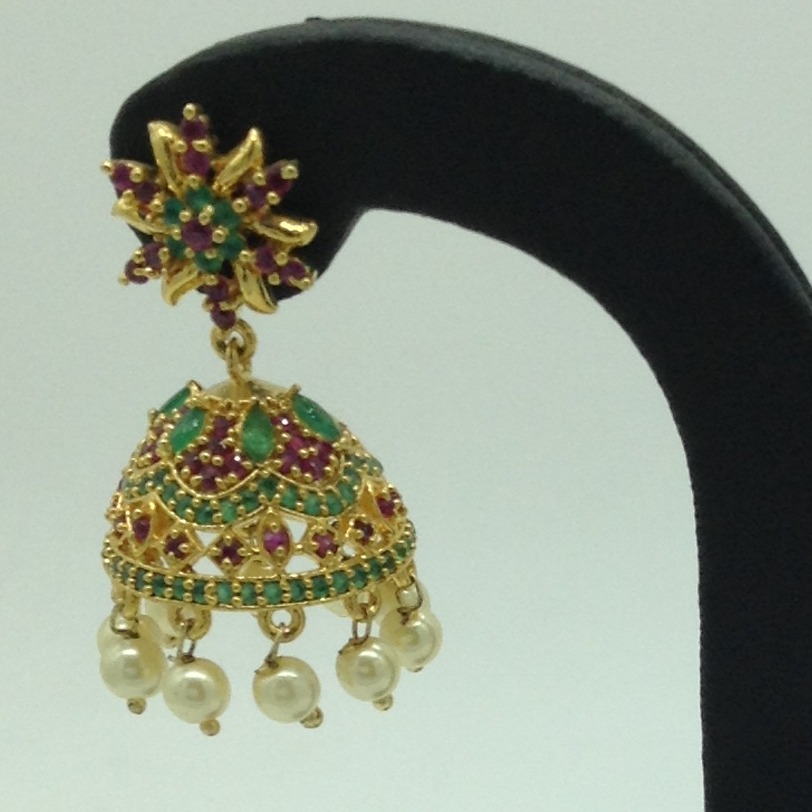 Green and Red CZ Stones Ear Jhumki JER0031