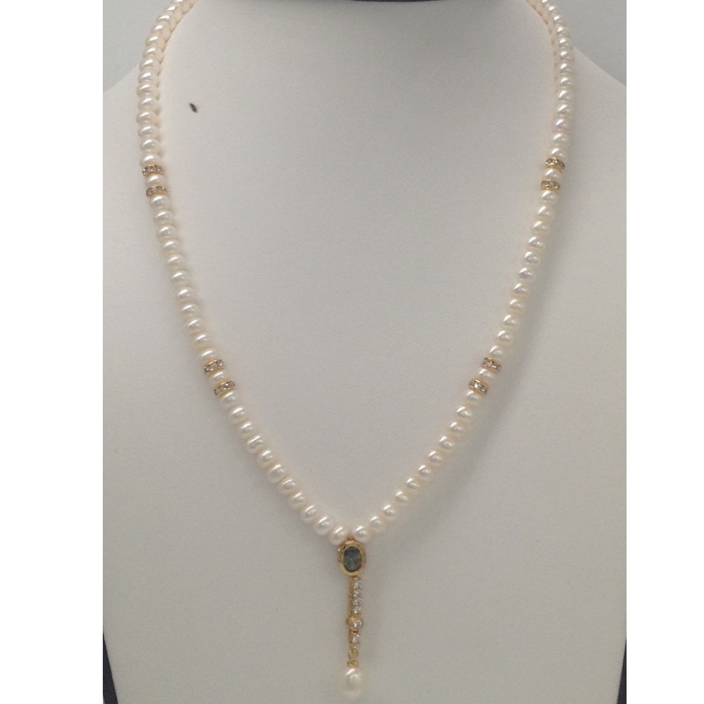 White,parrrot green cz pendent set with flat pearls mala jps0121