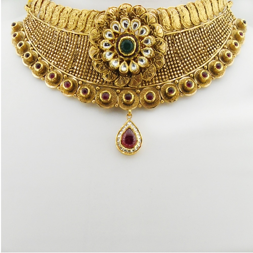 916 Gold Antique Bridal Necklace Set RHJ-3310