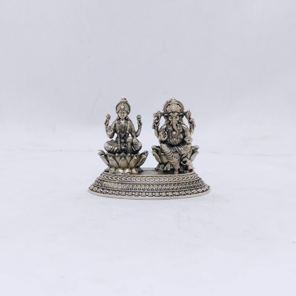 Real silver laxmi ganesh idol in high antique finishing