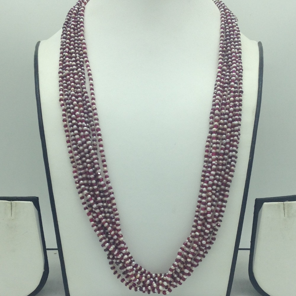 Natural Red Ruby And White Pearls 9 Layers Mala JSS0218