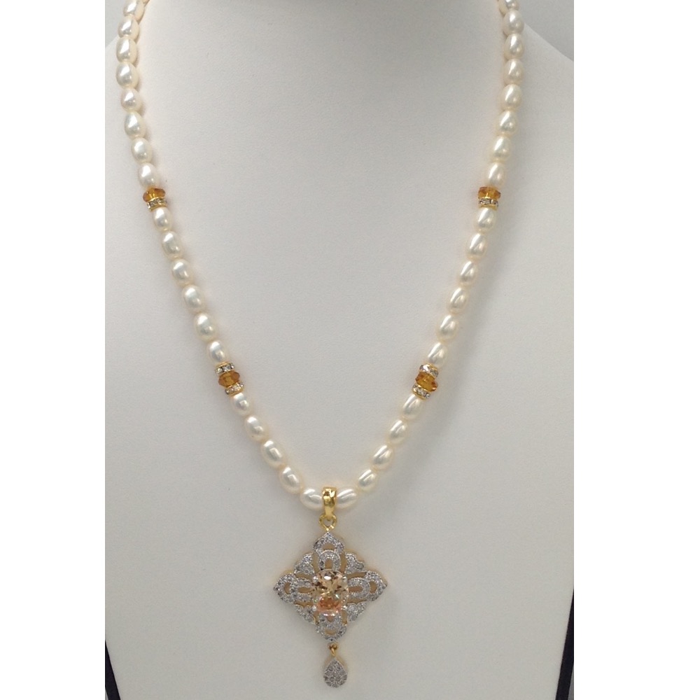White;yellow cz pendent set with oval pearls mala jps0010