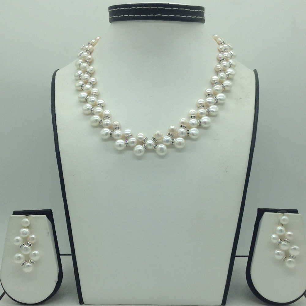 Freshwater White Button Pearls ZigZag Necklace Set JPP1004