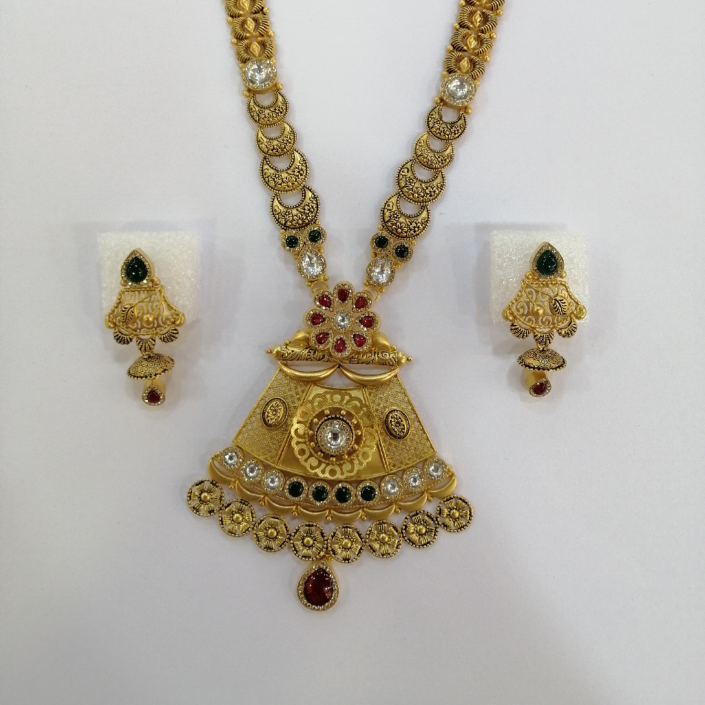 916 Gold Antique Jadtar Kundan Traditional Long Set