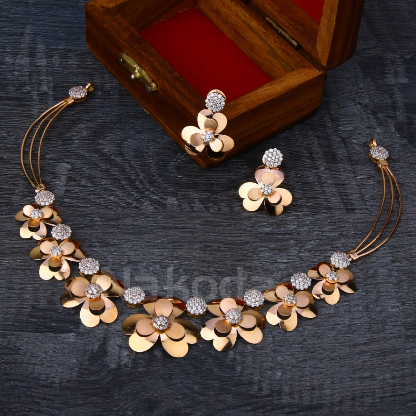 Buy quality 18KT Rose Gold Hallmark Fancy Ladies Necklace Set RN365 in