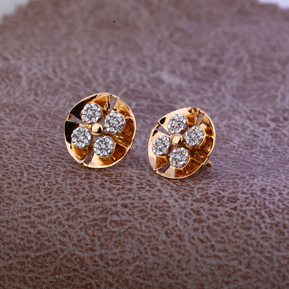 Ladies 18K Rose Gold Round Traditional Earring -RE67