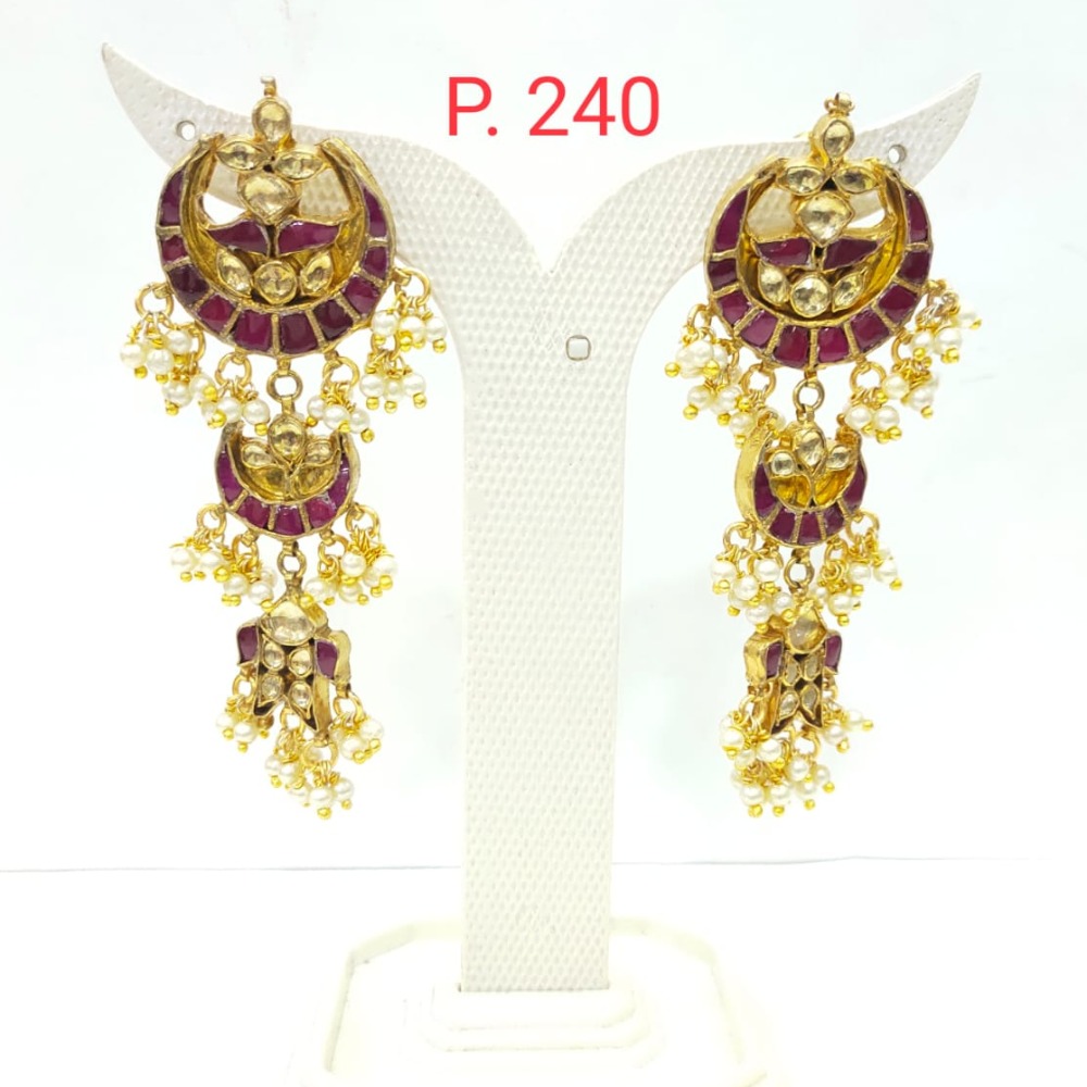 Moon style antique ruby stone with gold plated work earrings 1571