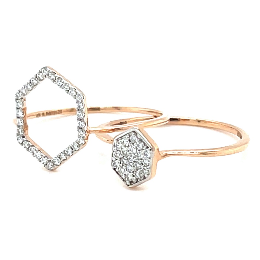 Stackable hexagon diamond ring in 18k rose gold - 0lr161