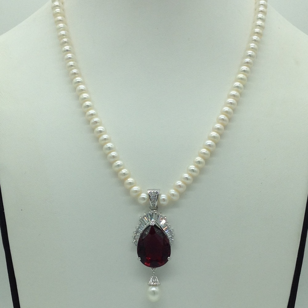 White;maroon cz pendent set with flat pearls mala jps0613