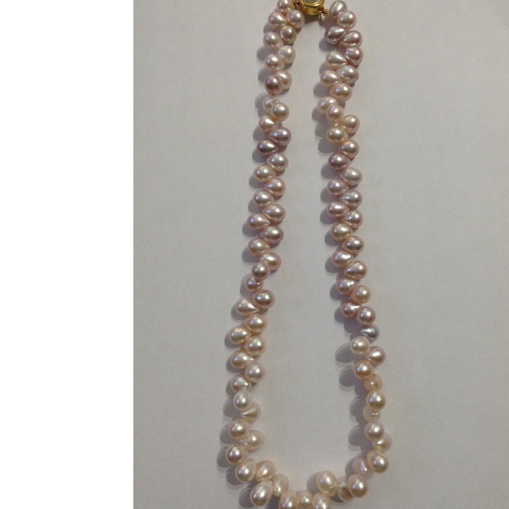 Freshwater pink oval drops pearls mala JPM0127